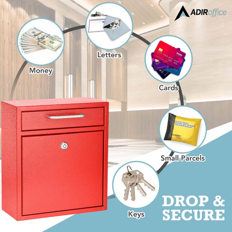 AdirOffice Wall Mount Mailbox - Mailbox with Lock and Keys- Durable Wall Mounted Locking Mailbox and Cash Drop Box for House, Apartments and Bussiness After Hours Deposits - Image 3